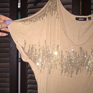Gold sequin off-shoulder shirt